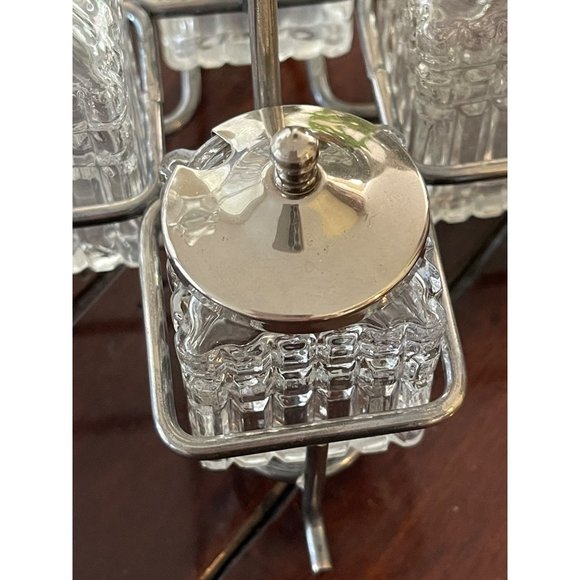 Glass Condiment Set Vintage Holder Pressed Glass Table - Picture 7 of 10